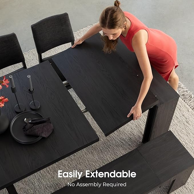 Transformer Table - Solid Wood Extendable Dining Table, Seats 2-12, Extendable Dining Room Table, Space-Saving Furniture, Expandable Dining Furniture, Black (Table Only)