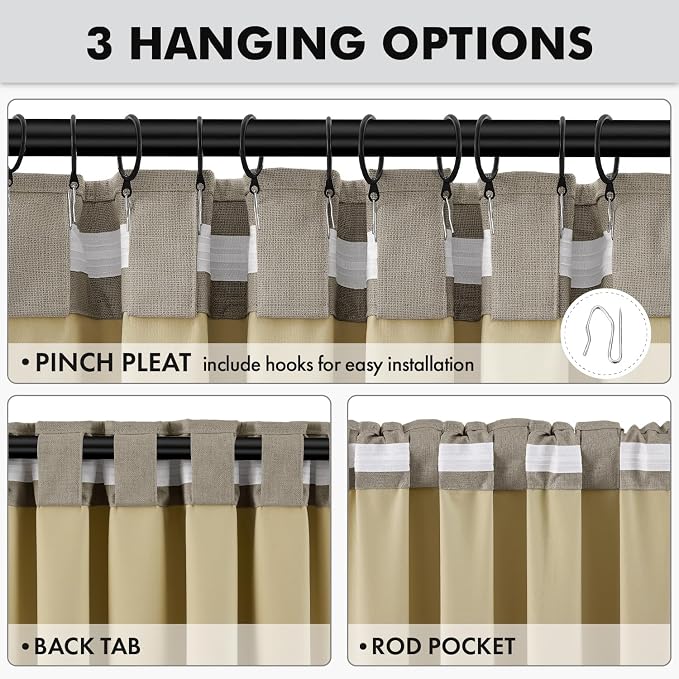 MIULEE 100% Blackout Linen Curtains 42 x 63 Inch Faux Linen 2 Panels | Thermal - Image 5