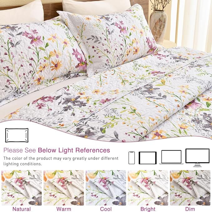 QSH 100% Cotton Floral Quilt Bedding Set 3Pcs - Image 8