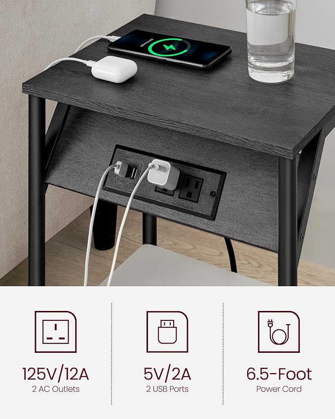 VASAGLE End Table with Charging Station, Small Side Tables - Image 4