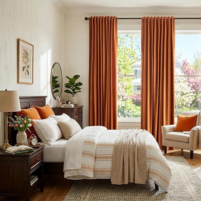 Luxury Orange Velvet Curtains 108 inch Length - Image 3