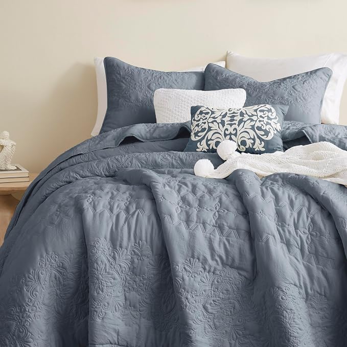 B2EVER Boho Blue Quilt King Size Bedding Sets - Image 3