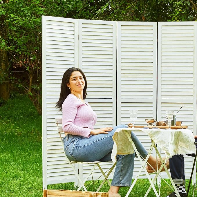 Room Dividers and Folding Privacy Screens, Wood Louvered Separators Divider Wall - Image 9