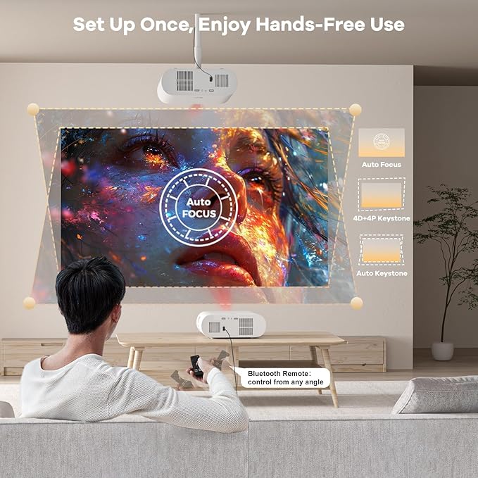 Projector-4K Built-in Google TV|2000 ANSI|Auto Lens Cap&4D Keystone|Auto Focus|Voice Control Smart Portable Projector with WiFi6 and Bluetooth, Sovboi Outdoor Projector for Steaming APPs Home Theater