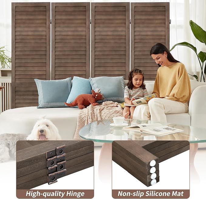 BLKMTY Room Divider 4 Panel Folding Screen Wood Screen Dividers 5.6ft Tall - Image 5