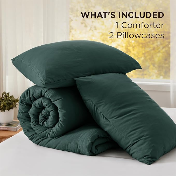 Bedsure Super King Plus Comforter Set, Forest Green Soft Prewashed Bedding - Image 6