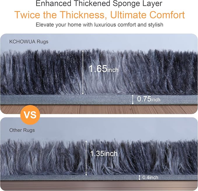 KICHOWUA 5x8 Thick Dark Grey Fluffy Shag Rug - Image 3
