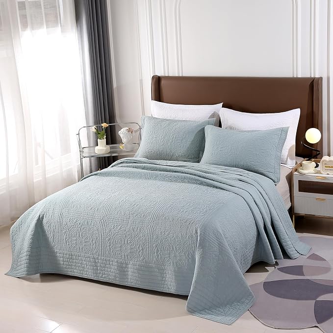 ROOMLIFE Quilt Set Full Size 3D Floral Embroidery Pattern 3-Piece Cotton - Image 4