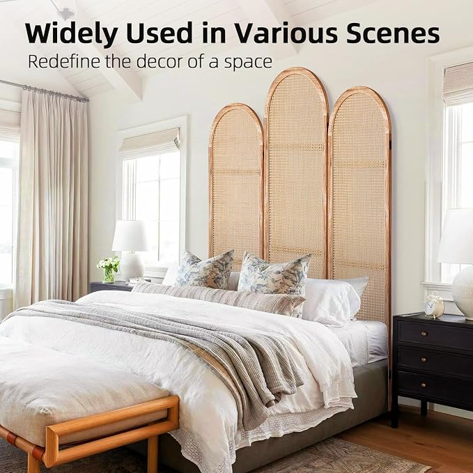 3 Panel Rattan Room Divider Screen, Boho Folding Privacy Screen | Decorative - Image 8