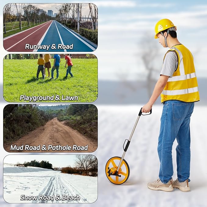 YS YUSON 12 Inch Measuring Wheel in Feet with Stronger Triangle Bracket, Rolling Measuring Wheel for Construction, Digital Measure Wheel with Tape Measure and Canvas Carrying Bag, Up to 10000 Ft