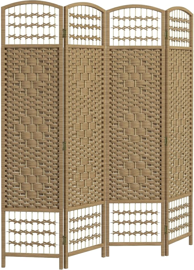 HOMCOM 4 Panel Room Divider, Folding Privacy Screen, Natural | Room Separator by HOMCOM