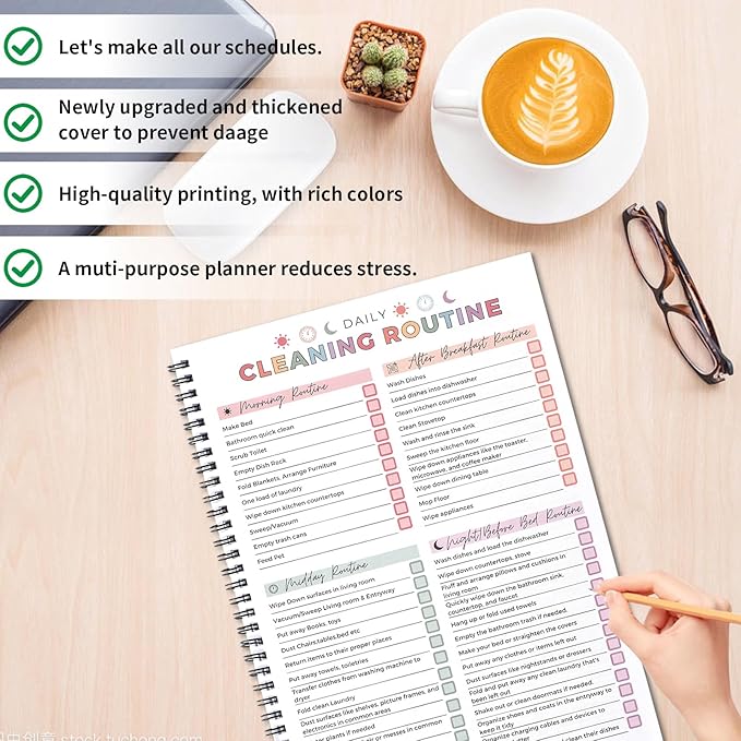 ADHD Cleaning Planner‌, Cleaning Plan Schedule and Checklist‌ for Adults and Teens, Adhd Cleaning and Organizing Planner, Daily Weekly Monthly Checklist for Home, Reusable ‌DIY Household Cleaning Planner‌
