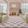 Pink Area Rug 7x10 for Living Room Soft Checkered Shag Carpet | Machine Washable by PureCozy