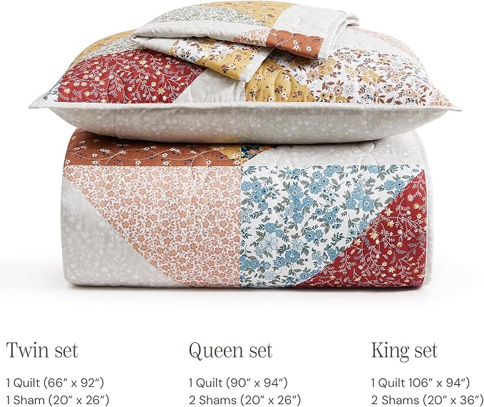 California King Quilt Set-3 Pieces Soft Bedding Floral Patchwork Coverlet | All - Image 8