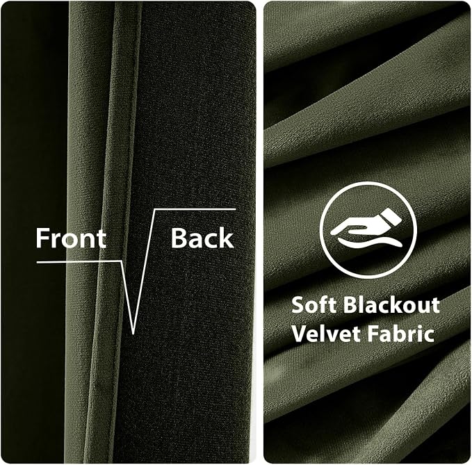 MIULEE Olive Velvet Curtains Green 52 x 96 Inch Length Set of 2 | Grommet Drapes - Image 3