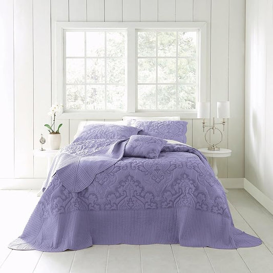 BrylaneHome Bedding Lightweight All Season Modern Amelia Quilted Damask Oversized Ultra Soft Bedspread - Twin, Lavender