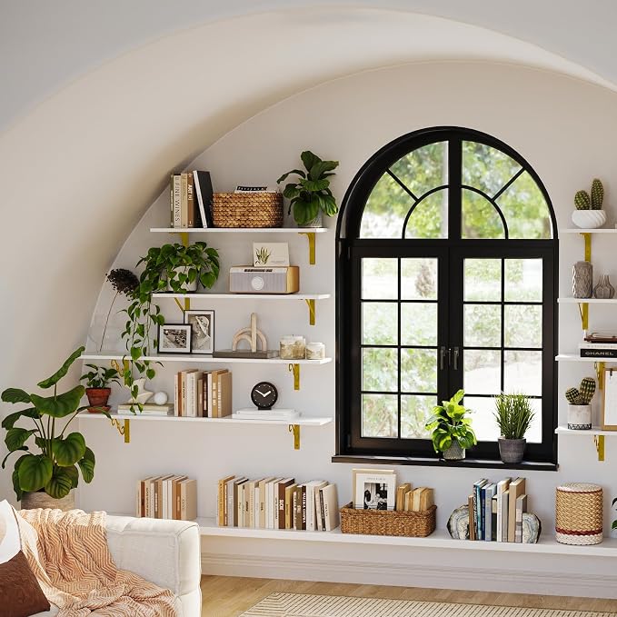 Long Wall Shelves, 47.3Inch Wooden Wall Mounted Shelves, Metal Brackets - Image 2