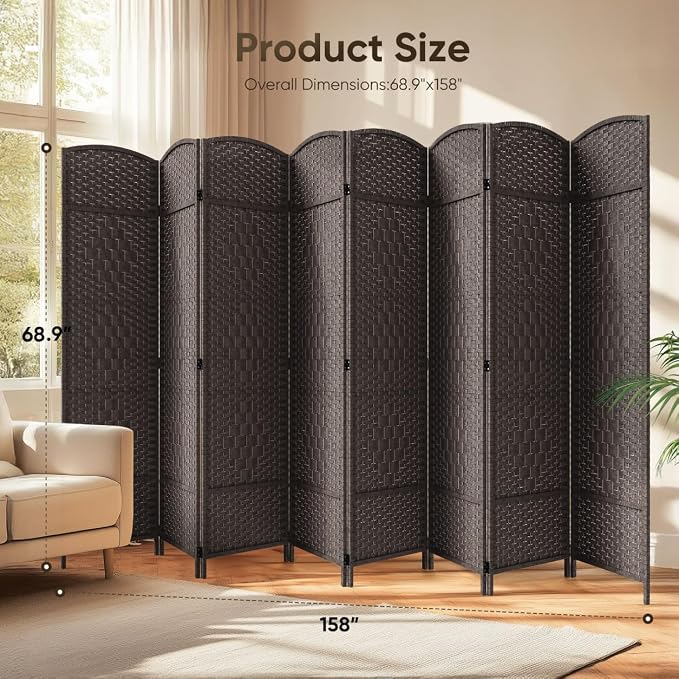 8 Panel Room Divider, Privacy Screen & Room Separation, Extra Wide | Paper - Image 2