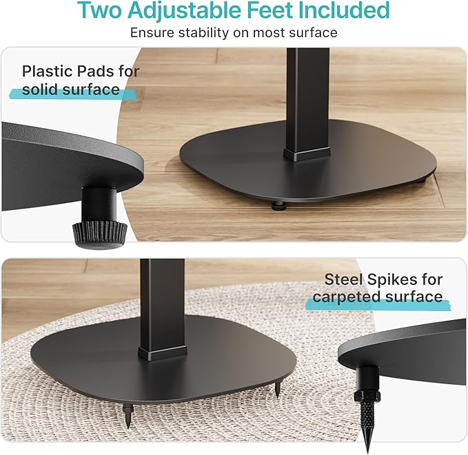Pegzone Height-Adjustable Speaker Stand Pair from 28.6" to 46.1",22lbs Capacity,Bookshelf Speaker Stands for Surround Sound, Two Feet Avaliable, Easy Installation, Black