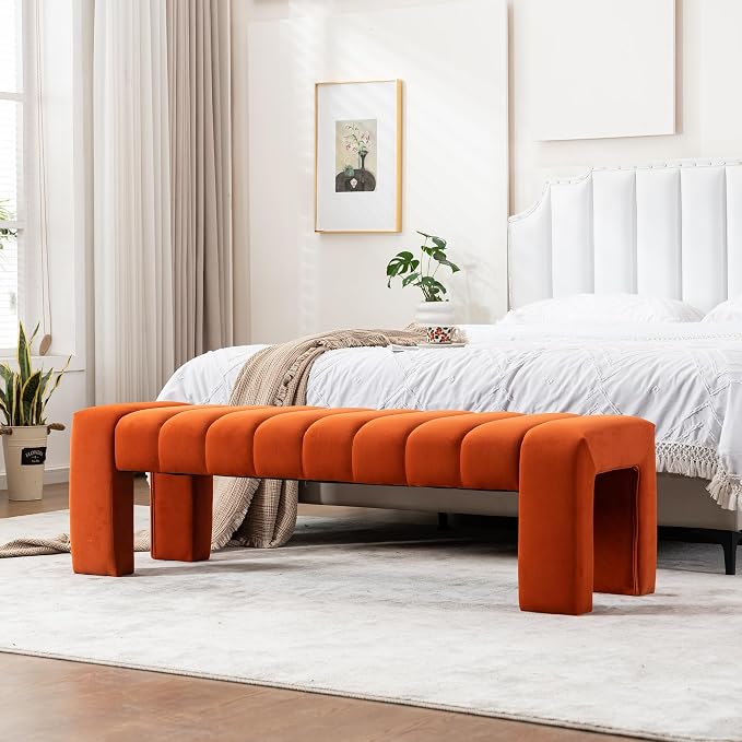 59" Velvet Bench for Bedroom King Size Bed Window End of Bed, Upholstered - Image 5