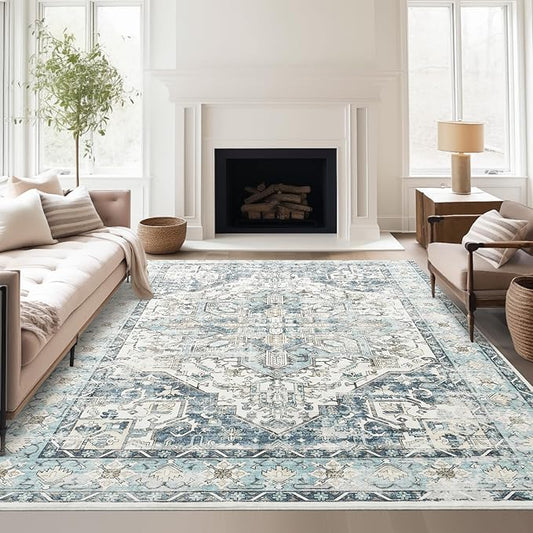 zesthome Area Rugs 6x9, Large Rugs for Living Room, Stain Resistant Washable Rug, Rugs for Bedroom with Non Slip Backing, Ultra-Thin Vintage 6x9 Area Rug