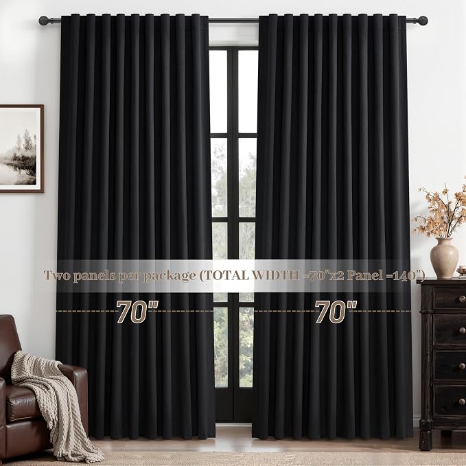 Black Out Curtains 70 Inches Extra Wide Luxury Linen Curtains 90 Inch Length - Image 5