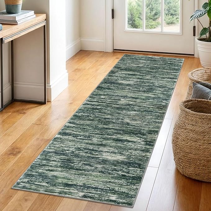 2x6 Modern Abstract Runner Rug for Hallways, Dark Green Super Soft Hallway Decor Kitchen Rugs with Non-Slip, Non-Shedding Washable Rug for Entryway Bedroom Indoor