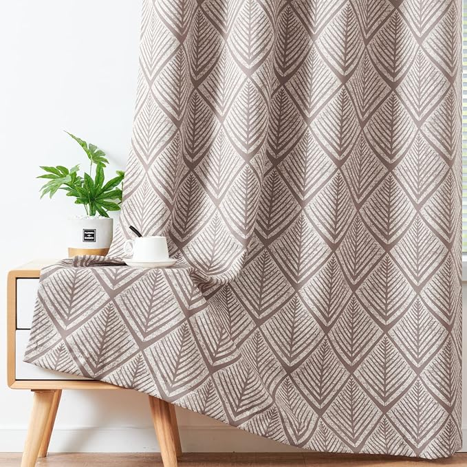 jinchan Brown Blackout Curtains Geometric Patterns Grommet 84 inch 2 Panels | - Image 8