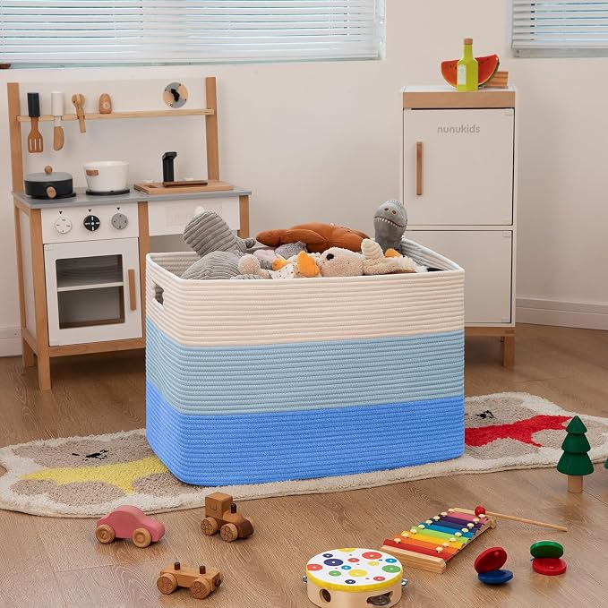 OIAHOMY 108L Extra Large Blanket Basket Dog Toy Basket Gradient Light Blue | - Image 5