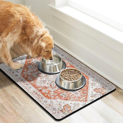 Dog Food Mats for Floors, Absorbent Quick Dry Pet Cat Food Mat, Dog Bowl Mats for Food and Water Dispenser Mat, Eco-Friendly Dog Accessories Pet Supplies 16""x24"", Vintage Orange