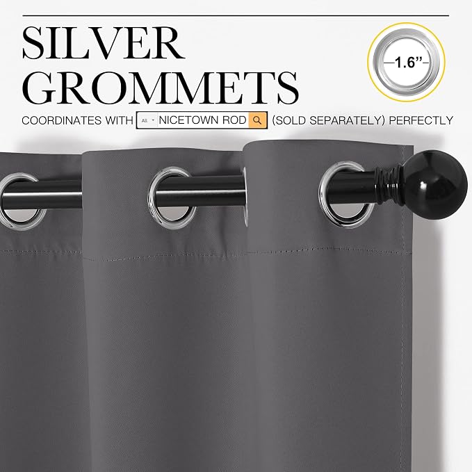 NICETOWN Grey Blackout Curtain Panels - Image 2