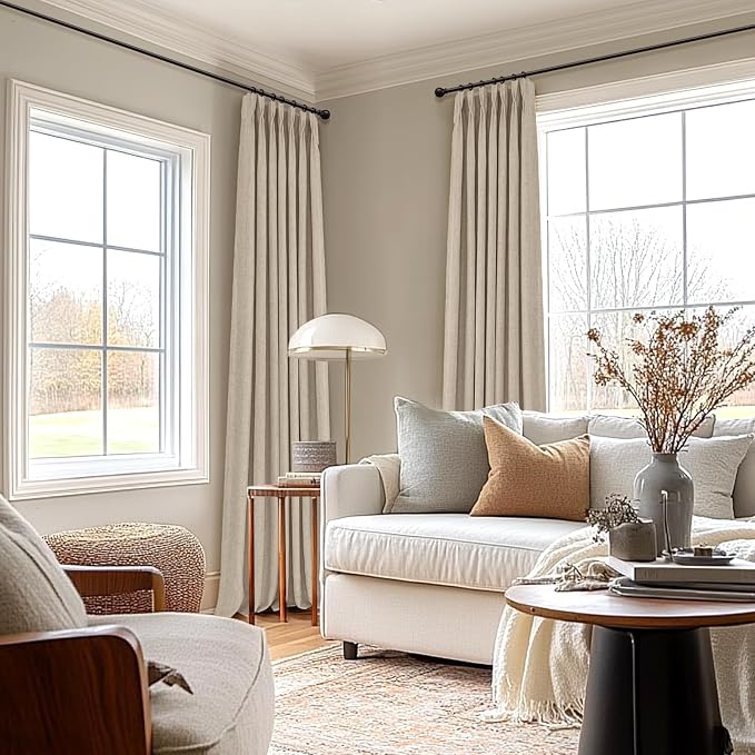 Pinch Pleated Full Blackout Faux Linen Curtains 120 Inches Long | Oatmeal - Image 5