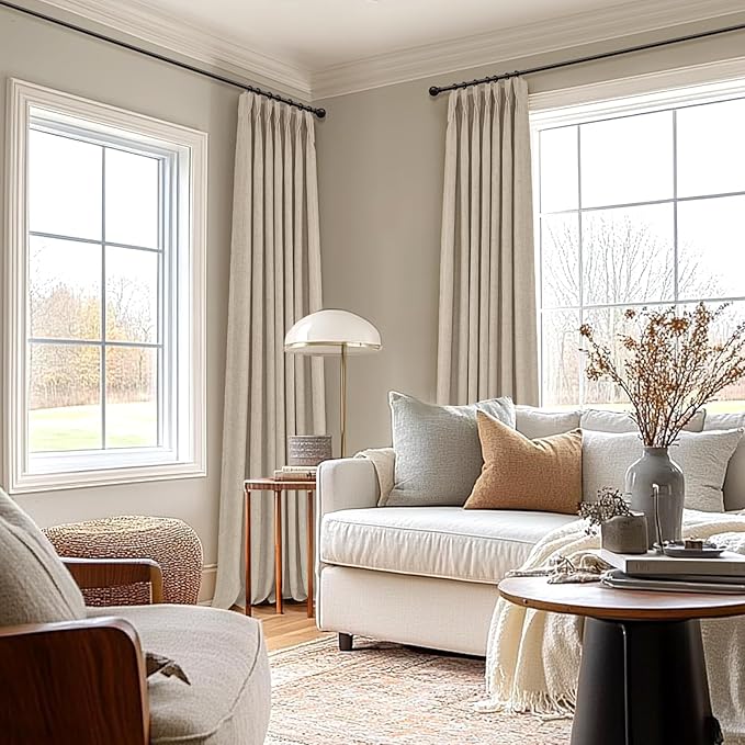 Pinch Pleated Full Blackout Faux Linen Curtains 72 Inches Long | Oatmeal - Image 5