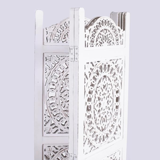 Lightnpro 4-Panel Wooden Room Divider 48 × 64 Inch Antique White Finish - Image 8