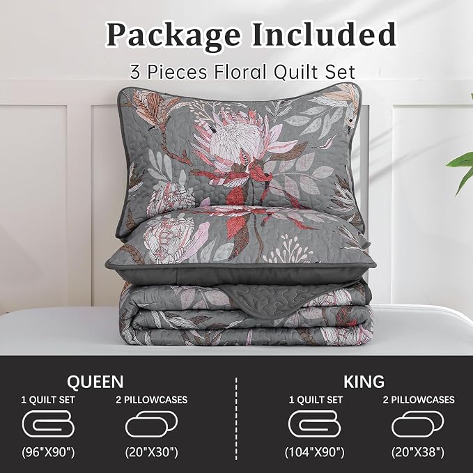 Dintszyayue Quilt Queen Size Grey, Soft Microfiber Lightweight Farmhouse Bed - Image 6