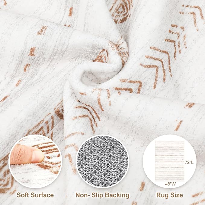 Nakagishi Boho 4x6 Area Rug Living Room Rugs Machine Washable Beige/Brown | Soft - Image 3
