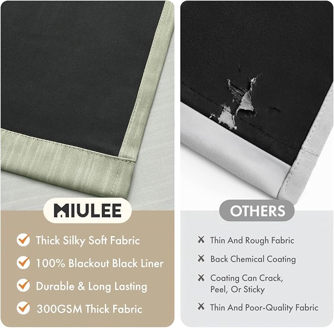 MIULEE Sage Green and Greyish White Ombre Blackout Curtains 52Wx90L | Full Room - Image 7