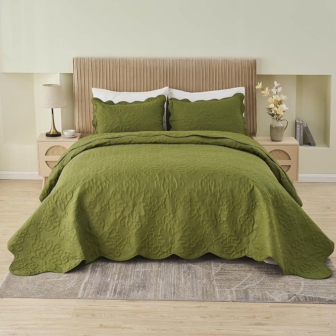 Kingnex Oversized King Bedspreads 128x120 Olive Green | Lightweight, Extra Wide - Image 3