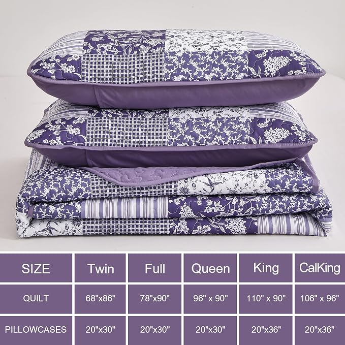 Mybedsoul Purple Quilt Set Full Size, Patchwork Reversible Bedding Set | Soft - Image 5