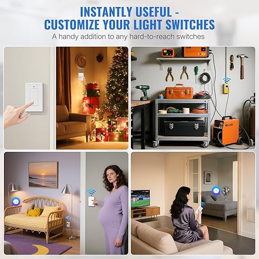 WILAWELS Remote Control Outlet Wireless Light Switch, Removable Remote Outlet Switch Kit for Lamps, Lights, Appliance, Expandable, 100ft RF Range, FCC Listed (1 Controller + 2 Outlets) W08RC1206