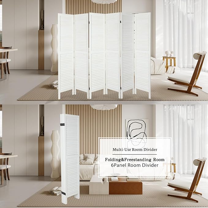 6 Panel Room Divider, Freestanding Wooden Privacy Scree | Durable paulownia wood - Image 5