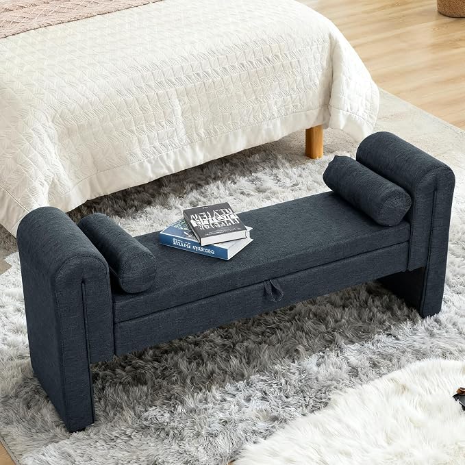 61" Velvet End of Bed Bench, Upholstered Seat - Image 5