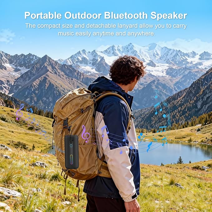 YOLOEMOT Portable Speaker Bluetooth, Powerful Deep Bass, Wireless Stereo Pairing, IPX7 Waterproof Dustproof,12H Playtime, Portable Outdoor Speaker for Travel, Sport, Party, Biking (Black)