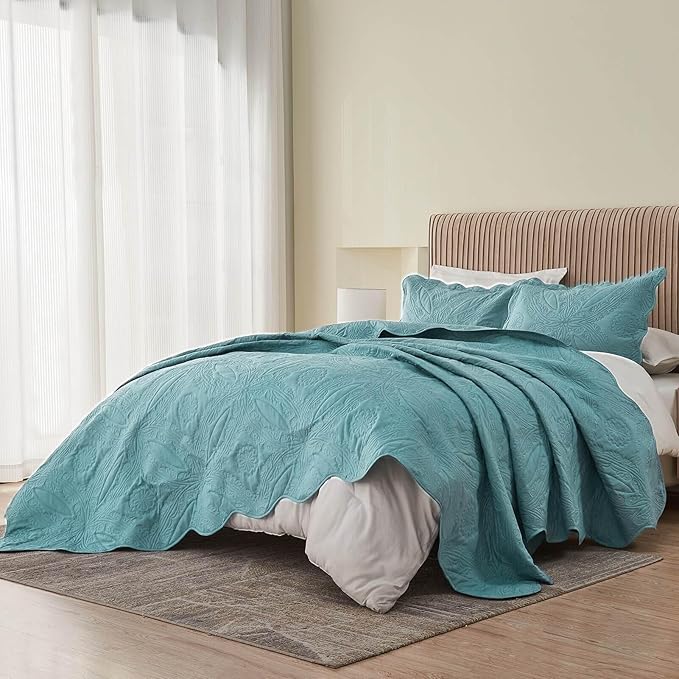 Kingnex Oversized Cal King Bedspreads 120x120 Ultrasonic Quilted Blue | - Image 8