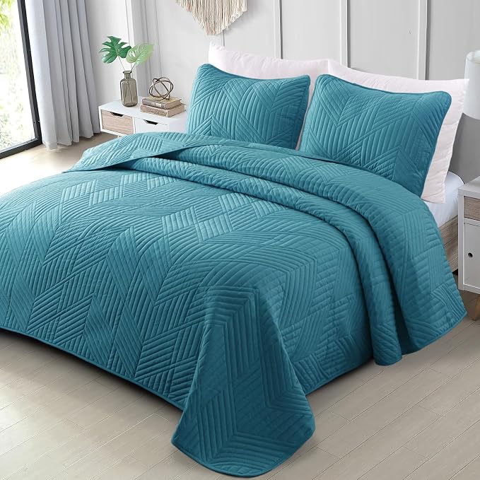 Exclusivo Mezcla Ultrasonic King Quilt Bedding Set, Teal | Lightweight by ExclusivoMezcla