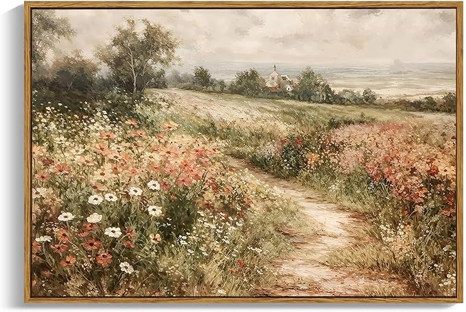 OIQArtOIQ Framed Canvas Wall Art, Vintage Decor, Landscape Nature Country by OIQArtOIQ