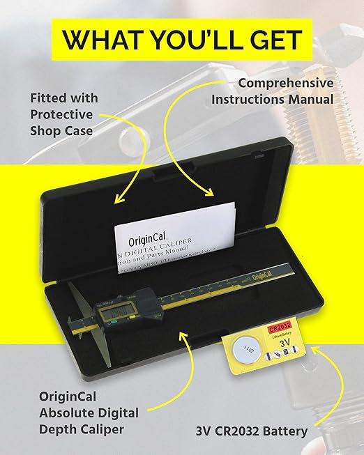 iGAGING Absolute Origin 0-6" Double Cut Depth Digital Caliper, IP54 Electronic, SPC/USB Output Port, Inch, Metric, Fraction Modes, Case, Manual, & Battery