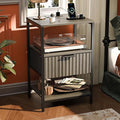 VINGLI Grey Night Stand with Charging Station and Fabric Drawer, Fluted by VINGLI