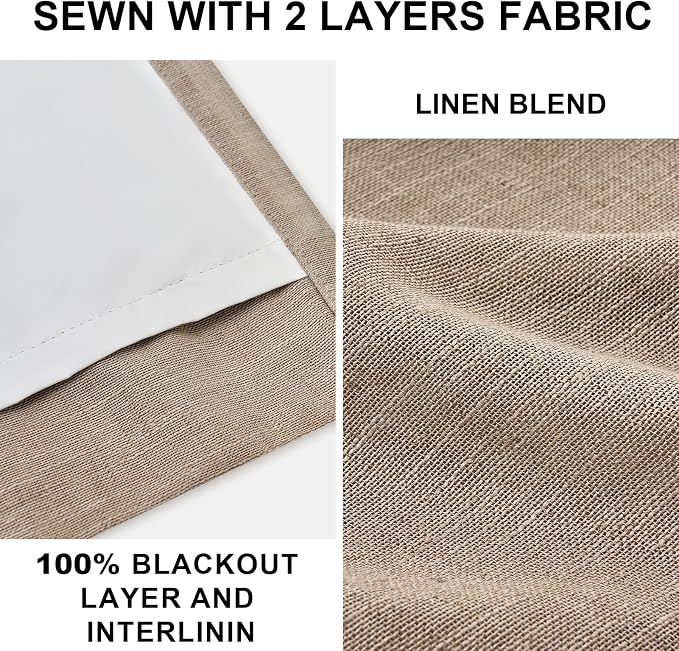 Topfinel Extra Long 100% Blackout Brown Linen Curtains 108 Inches Long - Image 3