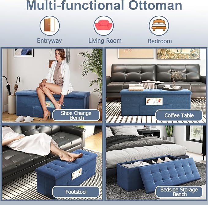 43" Folding Storage Ottoman Bench, End of Bed Foot Rest Stool - Image 6